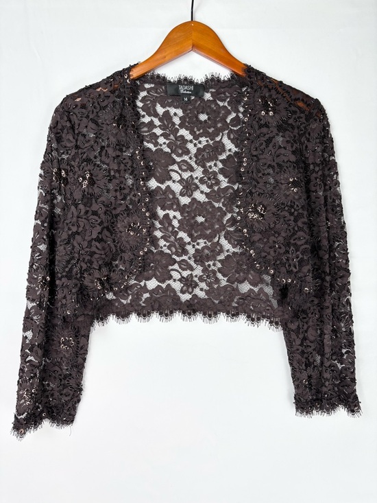 Tadashi Shoji Tops - Tadashi‎ Shoji Lace Beaded Bolero Brown Size 14 Womens Elegant Floral